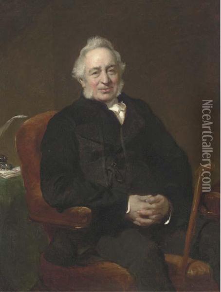 Portrait Of Ralph Price Esq., Seated Three-quarter-length, In Ablack Suit Oil Painting - John Prescott Knight