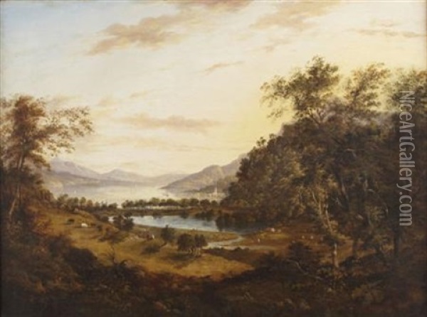 A Panoramic Highland Landscape With Distant Lochside Town Oil Painting - Elizabeth Nasmyth