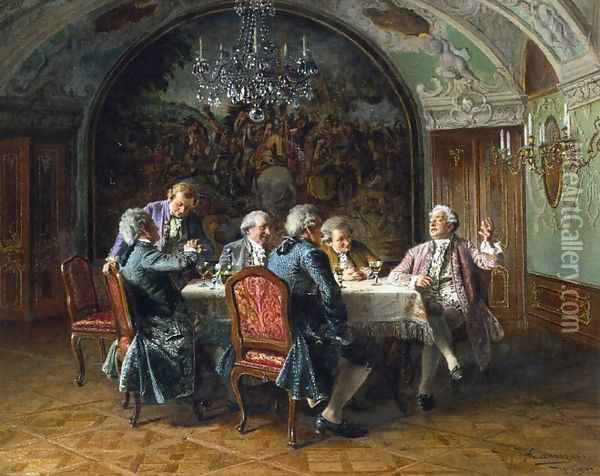 A Good Dinner Oil Painting - Johann Hamza