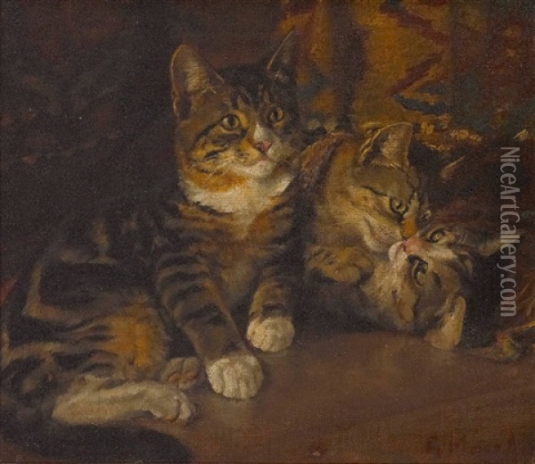 Drei Katzchen Oil Painting - Gustav Muss-Arnolt