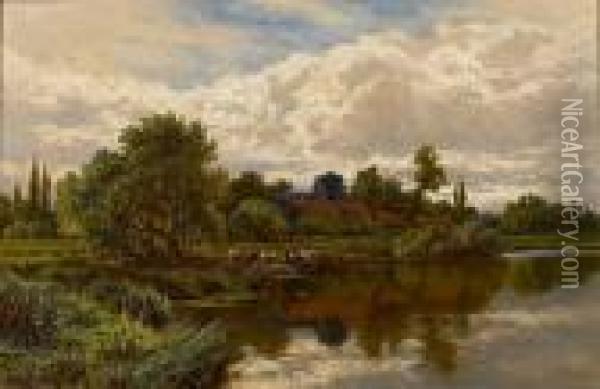 A Stream Near Shalford, Surrey Oil Painting - Henry Hillier Parker