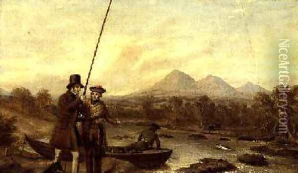Salmon Fishing at Eildon Hill Oil Painting - Charles Landseer