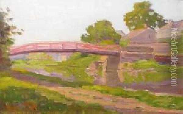 Covered Bridge Oil Painting - John William, Will Vawter