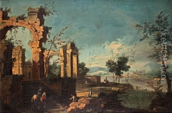 Ruinlandskap Med Figurstaffage Oil Painting - Giovanni Paolo Panini