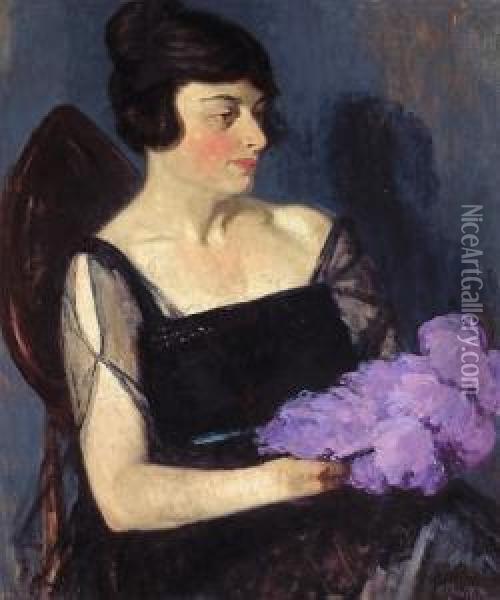 A Portrait Of A Woman In Black Oil Painting - Alfred Henry Maurer