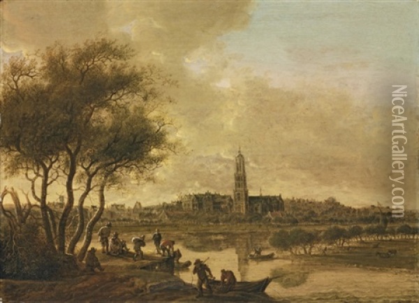 A Panoramic View Of The Rhine At Rhenen Oil Painting - Anthony Jansz van der Croos