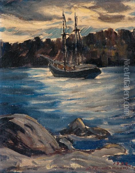At Anchor In A Deserted Creek Oil Painting - Jalmari Ruokokoski