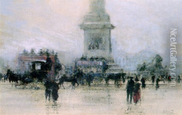 Trafalgar Square, London Oil Painting - William Walcot