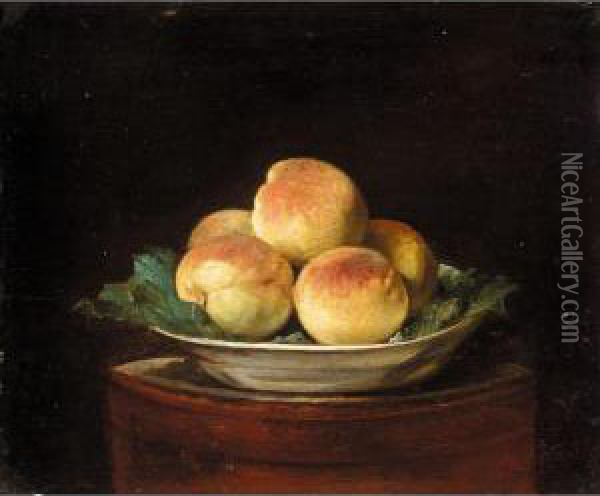 Still Life With Peaches In A Bowl On A Round Table Oil Painting - Jean-Baptiste-Simeon Chardin