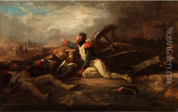 Der Verwundete Soldat An Der Kanone Oil Painting - Adam Albrecht