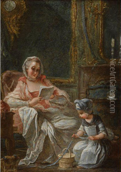 Scenes D'interieur Avec Une Jeune Femme Et Un Enfant Oil Painting - Francois Guerin