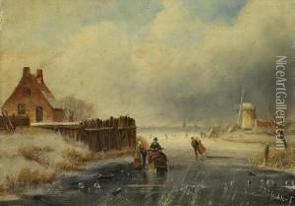 Winterlandschaft Mit Hausund Windmuhle Oil Painting - Jan Jacob Coenraad Spohler