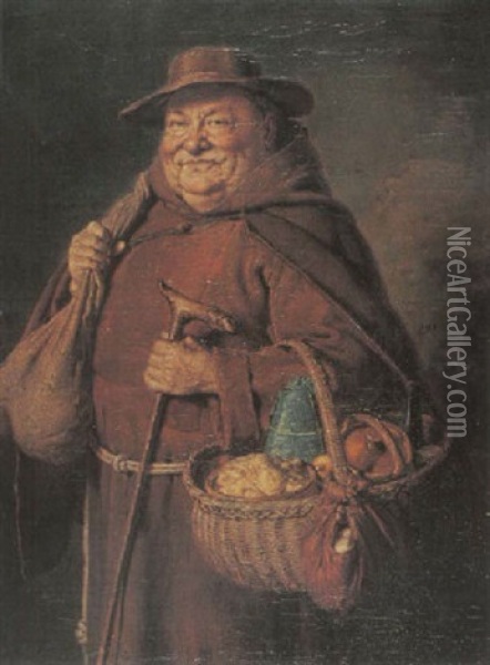 Lachelnder Monch Mit Korb Oil Painting - Eduard von Gruetzner