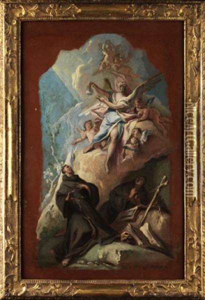 Der Heilige Franziskus In Vision Eines Engels, Der Ihm Eine Ampulle Vorzeigt Oil Painting - Carlo Innocenzo Carlone