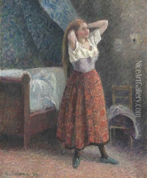 Femme Se Coiffant Oil Painting - Camille Pissarro