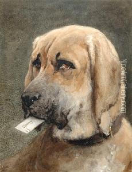 Mastiff Holding A Calling Card In His Mouth Oil Painting - Otto Eerelman