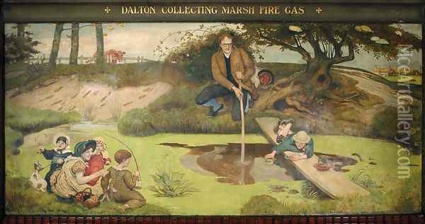 Dalton collecting Marsh-Fire Gas Oil Painting - Ford Madox Brown