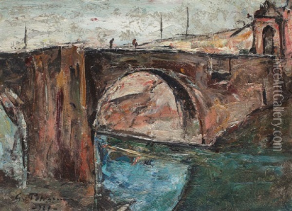 Toledo. Puente Alcantara Oil Painting - Gheorghe Petrascu