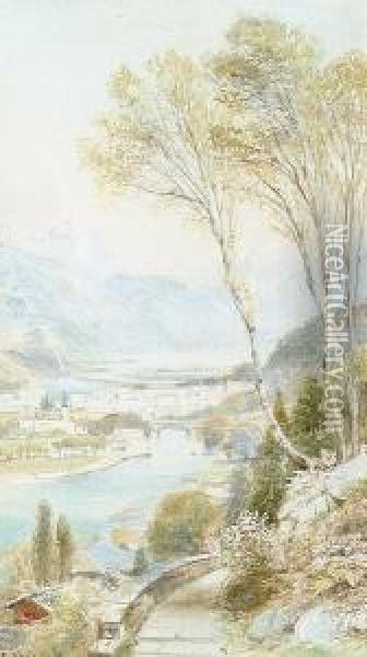An Alpine Town By A River Oil Painting - Ebenezer Wake Cook