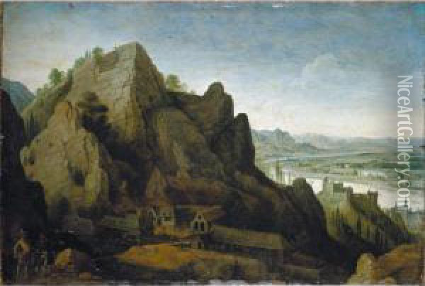 An Extensive Mountainous Landscape With Figures Before An Iron Foundry Oil Painting - Lucas van Valckenborch