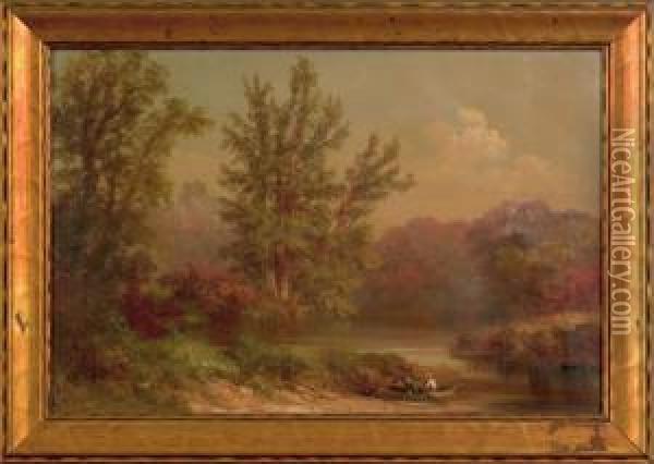 Pennsylvania Landscape With Fisherman Oil Painting - William Russell Smith
