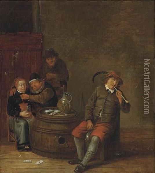 Boors Smoking And Drinking In An Interior Oil Painting - Franciscus Carree