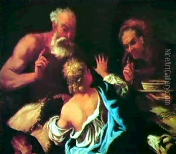 Isak, Jakob Og Rebekka, Motiv Fra 1 Mosebog, Kap.27 Oil Painting - Bernhard Keil