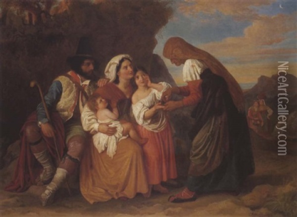 Italienische Bauernfamilie Mit Wahrsagerin Oil Painting - Carl Rahl
