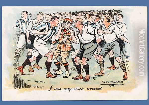 I Was Very Much Worried, football postcard, 1903 Oil Painting - Ralph Rowland