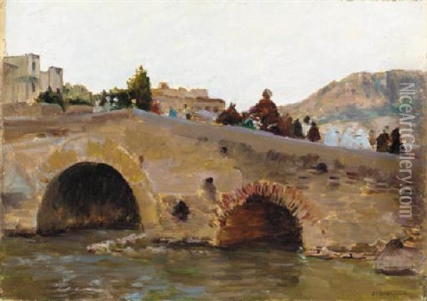 Fes, Beinel Moudoun Bridge Oil Painting - Joseph Felix Bouchor