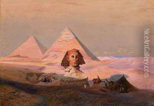 The Great Sphinx Of Giza At Sunset Oil Painting - Hermann Vogel