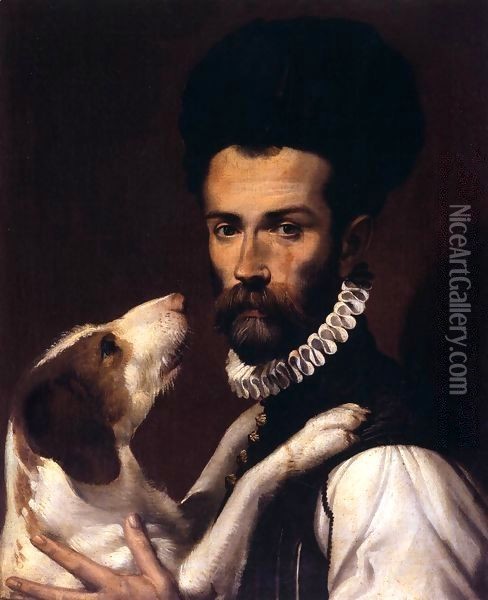 Portrait of a Man with a Dog Oil Painting - Bartolomeo Passerotti