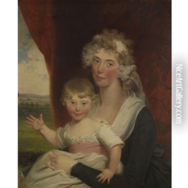Portrait Of Mrs. Elwes And Her Daughter Oil Painting - John Russell