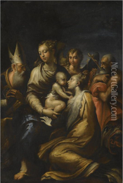 Madonna And Child With Saints Margaret, Jerome, Benedict And An Angel Oil Painting - Francesco Maria Bassi