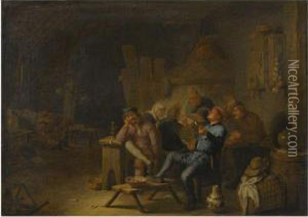 A Barn Interior With A Group Of Peasants Oil Painting - Hendrick Maertensz. Sorch (see Sorgh)
