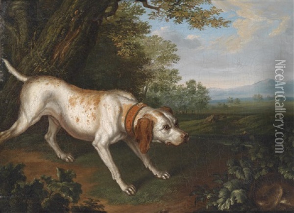 Ein Die Beute Witternder Jagdhund In Einer Landschaft Oil Painting - Philipp Ferdinand de Hamilton