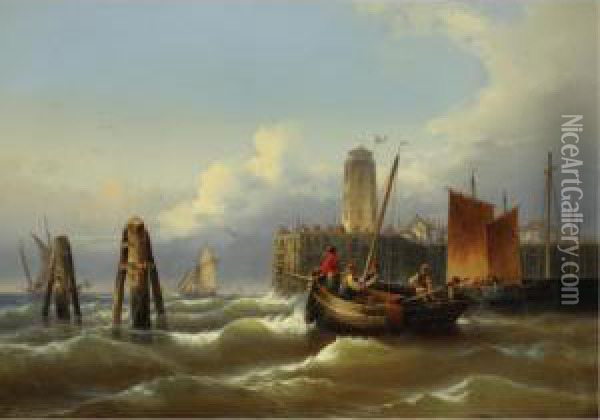 Fishing Boats On A Stormy Sea Oil Painting - Eduard Schmidt