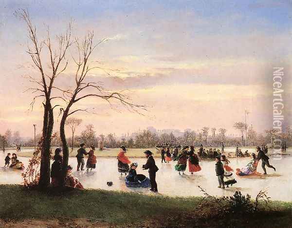 Ice Skating at Twilight Oil Painting - Conrad Wise Chapman