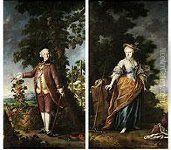 Portraitpaar Des Grafen Und Der Grafin Pachta, Forderer Mozarts Oil Painting - Franz Fahrenschon