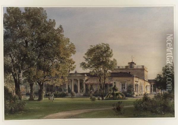 Villa Metternich, Vienna, From The North West Oil Painting - Rudolf Ritter von Alt