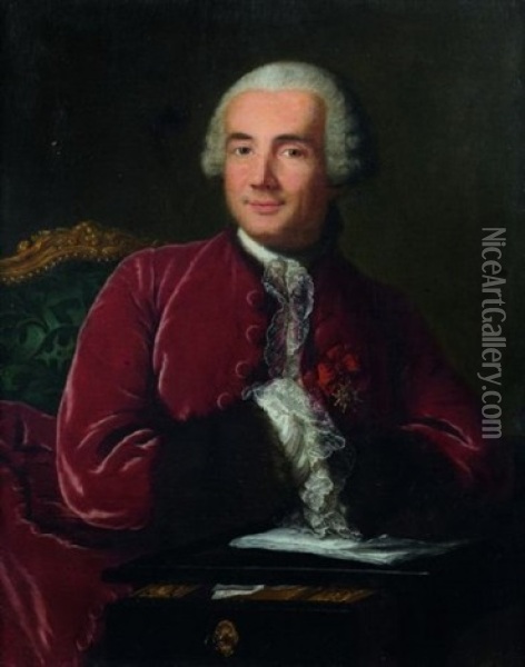 Portrait D'homme A La Veste Rouge Oil Painting - Marianne Loir