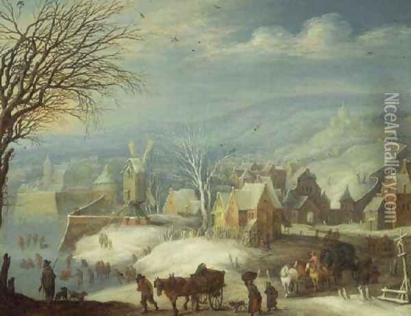 Winter landscape with numerous figures Oil Painting - Joseph van Bredael