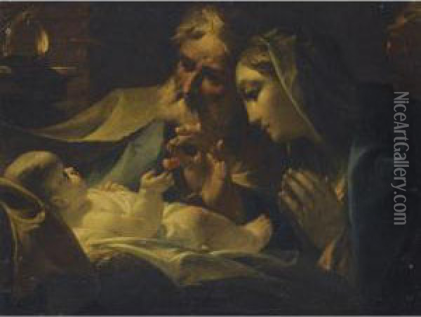 Mary And Joseph Adoring The Christ Child Oil Painting - Giuseppe Maria Crespi