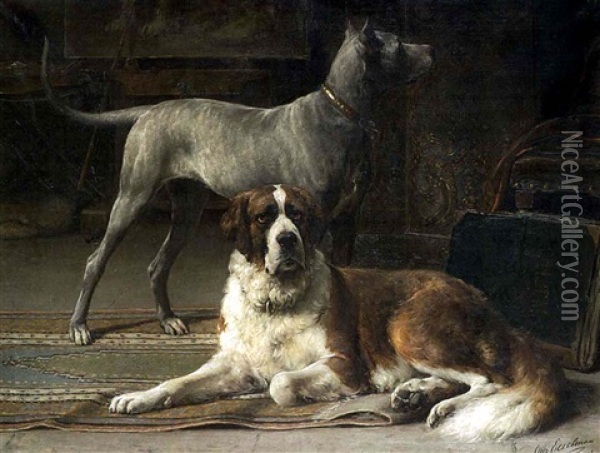 Bernhardiner Und Dogge Oil Painting - Otto Eerelman