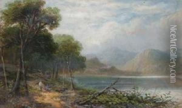 Figures By A Loch. Oil Painting - Joseph Wrightson McIntyre