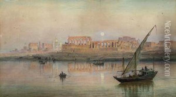 A View Of Luxor On The Nile, With Karnak Oil Painting - Frank Dillon