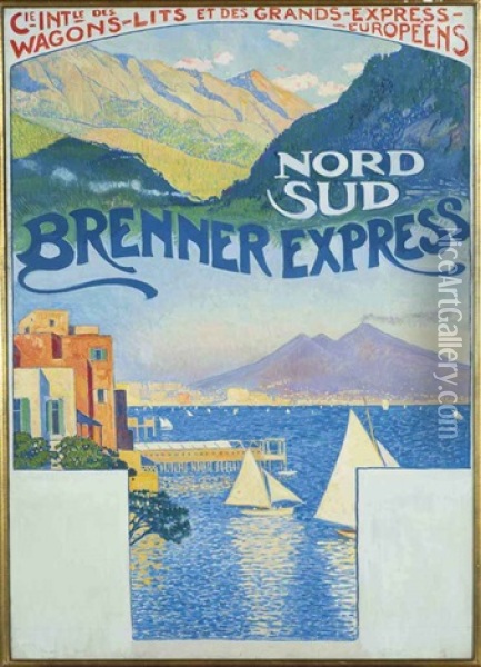 Nord-sud Brenner Express (poster Design For La Compagnie Des Wagons-lits) Oil Painting - Theo van Rysselberghe