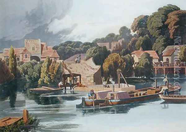 Wallingford Castle in 1810 During Bridge Repairs Oil Painting - William Havell
