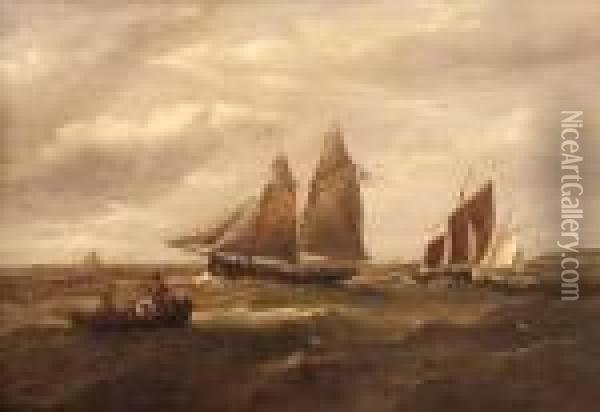 Fishing Boats Oil Painting - John Moore Of Ipswich