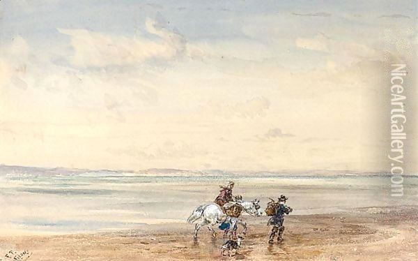 Figures Crossing The Sands Oil Painting - David Cox